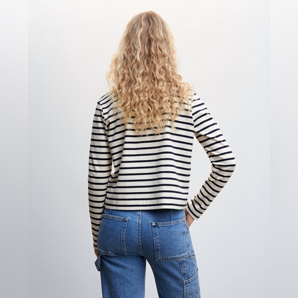 Mango striped nautical v neck cardigan in black and off-white, sz SMALL - Picture 2 of 8